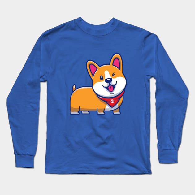 Cute Corgi Wink Cartoon Long Sleeve T-Shirt by Catalyst Labs